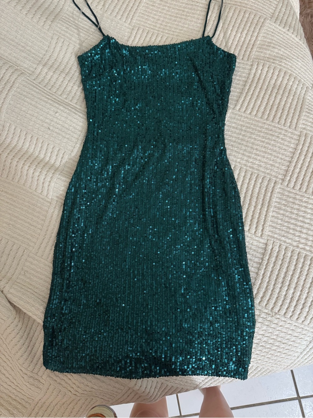 Emerald Green Sequin Mini Dress with Spaghetti Straps